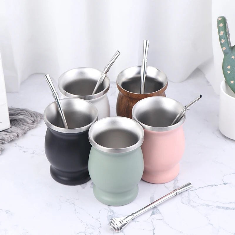 Stainless Steel Yerba Mate Gourd Cup 8oz Set with Bombillas Mate Gourd Cup Set Nixie