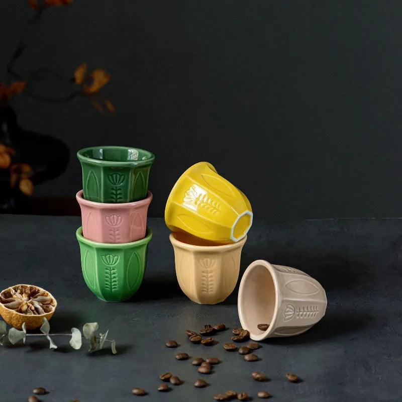 Arabic Tulip Ceramic Espresso Cup Set 100ml – 6 Pieces Ceramic Espresso Cup Set Nixie