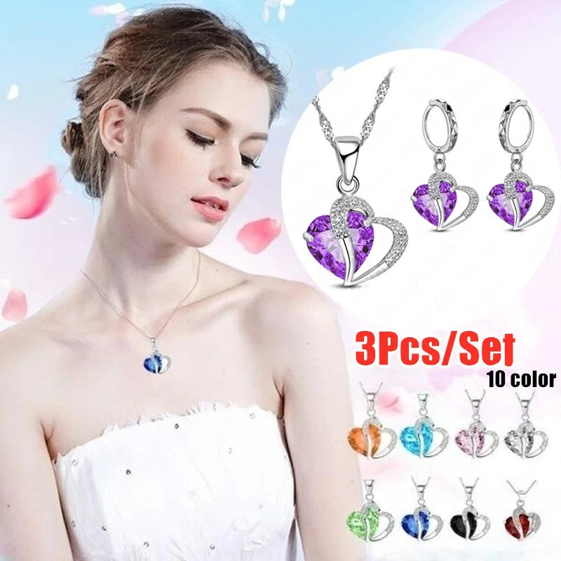 Heart Crystal Jewelry Set – 3-Piece Necklace & Earrings Crystal Jewelry Set Nixie