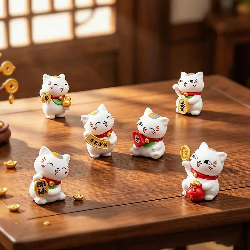 Mini Lucky Cat Figurines 6 PCS Set – Desk & Home Decor Decorative Figurine Set Nixie Default Title