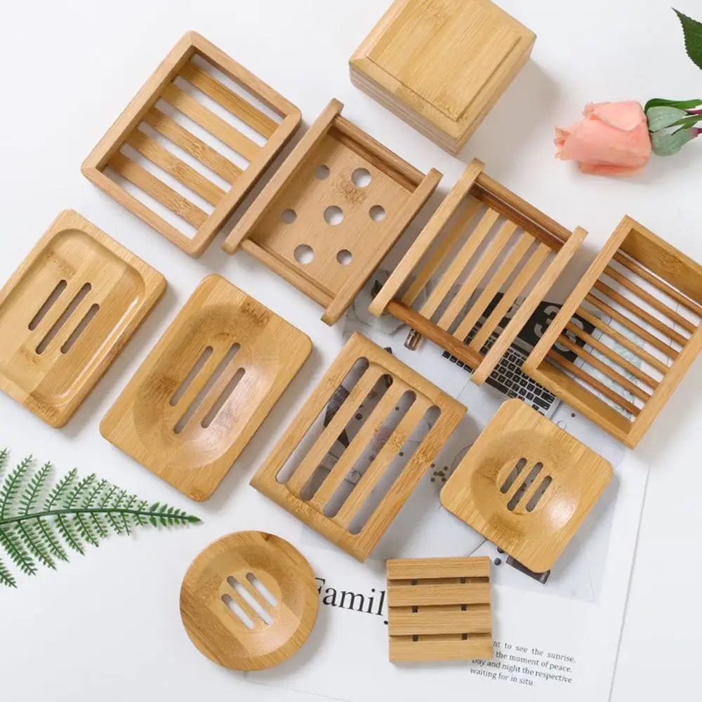 Bamboo Self-Draining Soap Dish Holder & Organizer