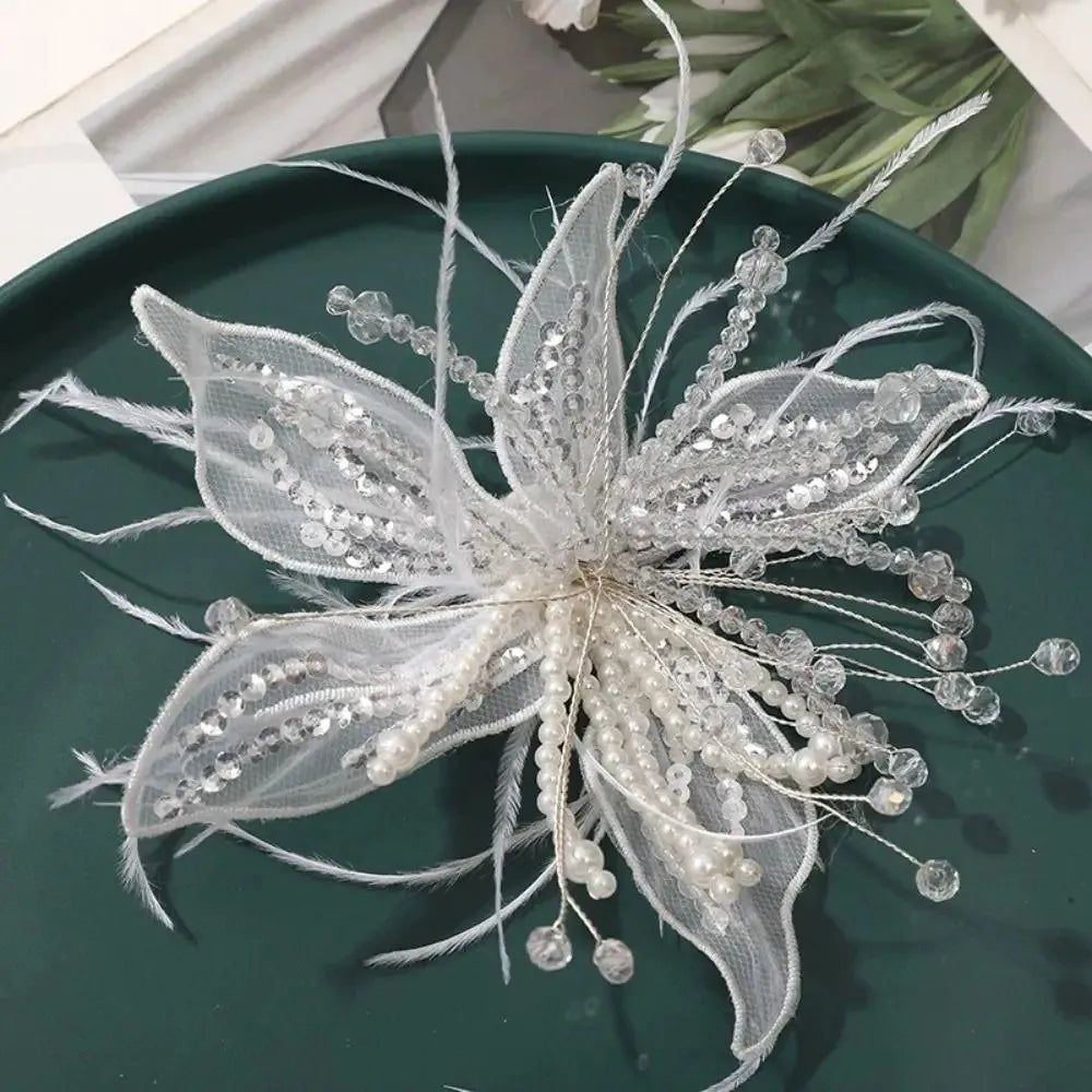Handmade Bridal Stud Earrings & 3D Organza Flower Brooch Pin Bridal Jewelry Set Nixie