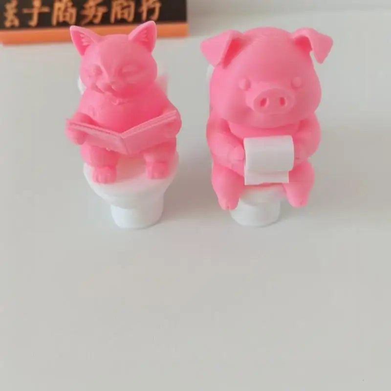 3D Printed Cartoon Pig on Toilet Figurine | Cute Desk Decor Decorative Figurine Nixie