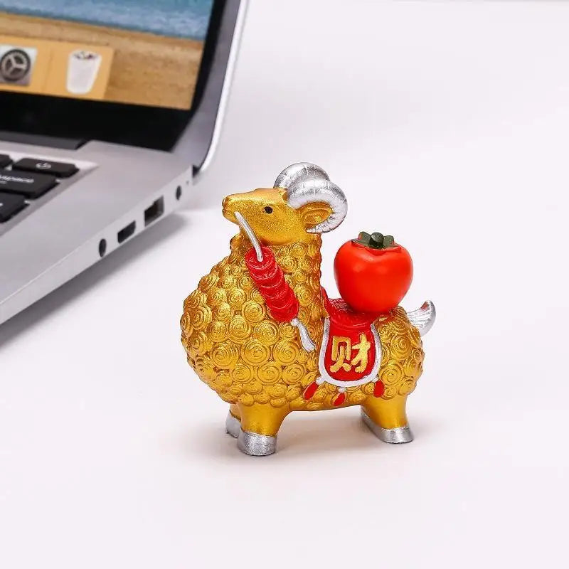 Feng Shui Golden Goat Statue Chinese Zodiac Wealth Figurine
