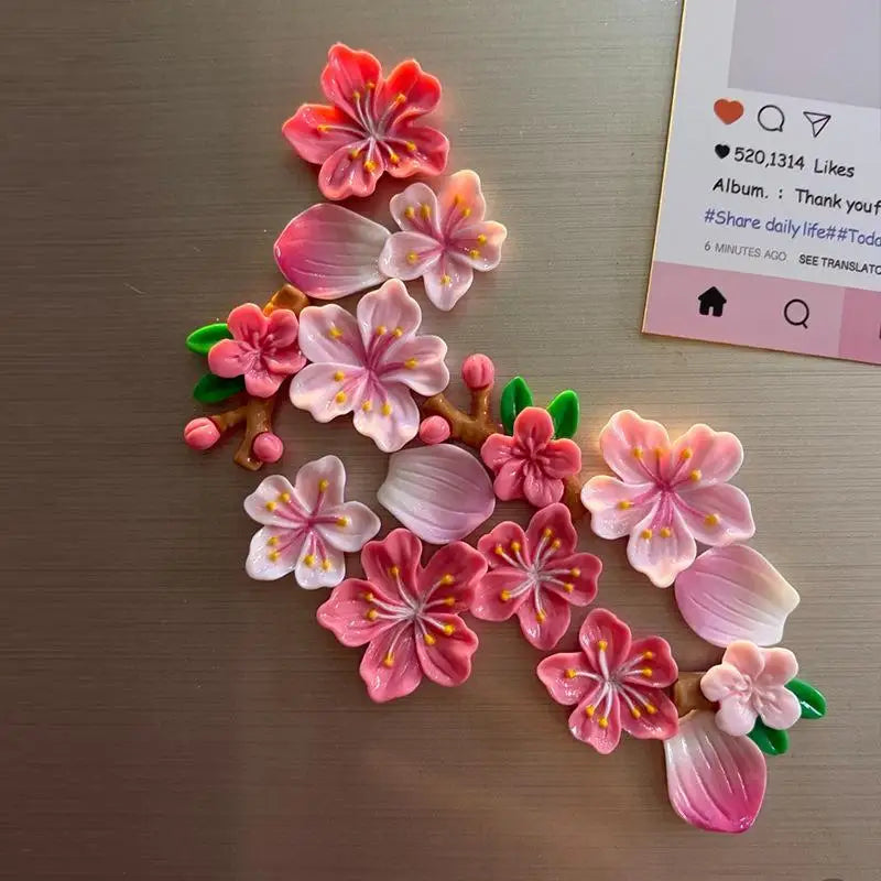 8Pcs 3D Cherry Blossom Fridge Magnets – Floral Home Decor Decorative Fridge Magnets Nixie
