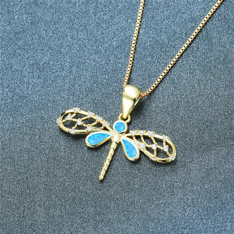 Dragonfly Pendant Necklace – Simulated Opal & Zircon Accents Pendant Necklace Nixie