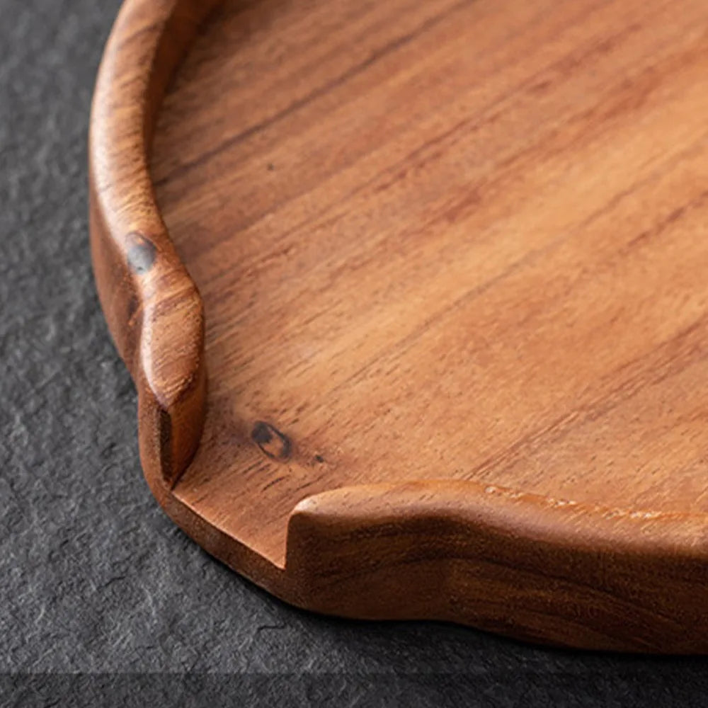 Round Wooden Tea Tray U-Shaped Opening | Multipurpose Serving Tray