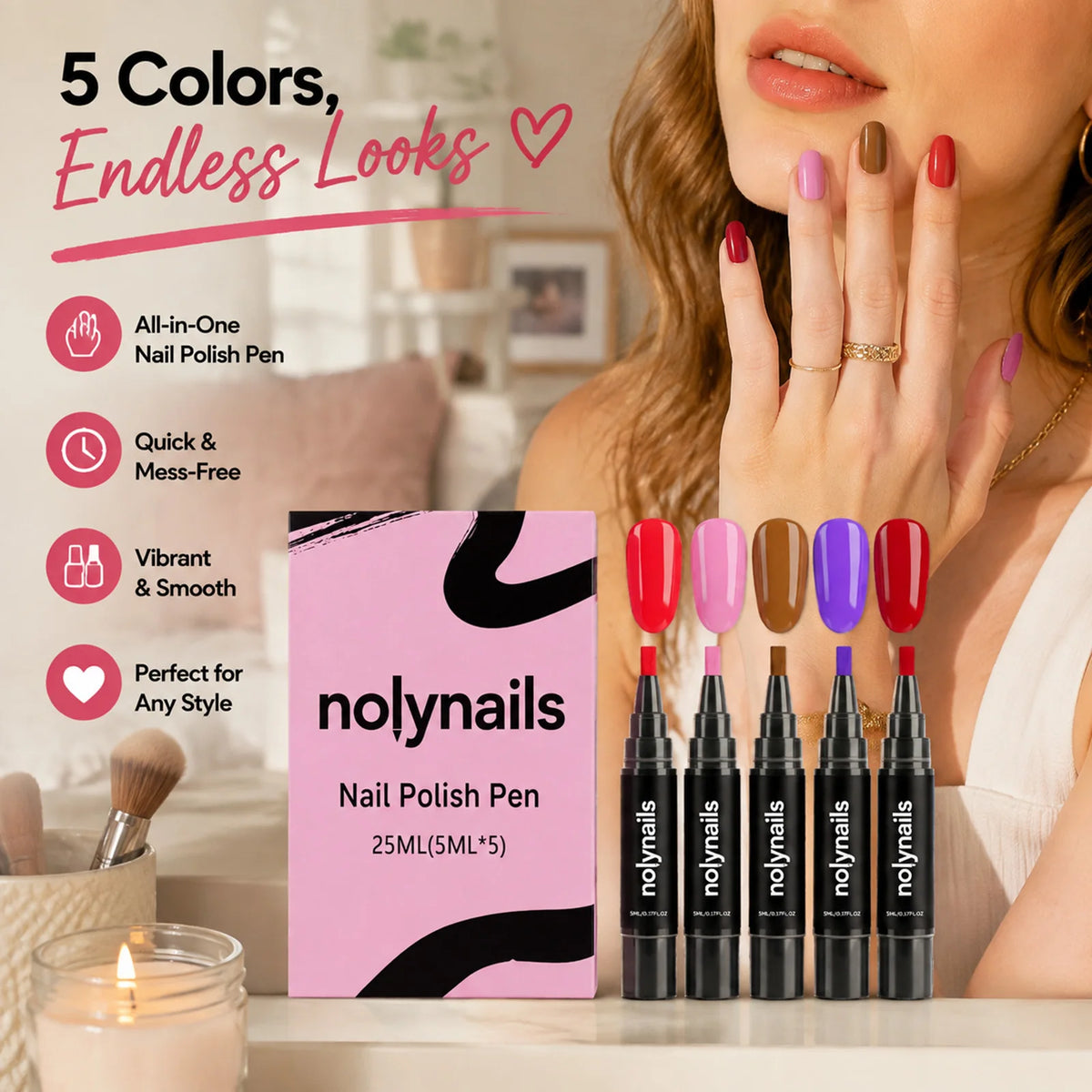 5-Color Gel Nail Polish Pen Set – Quick Dry, No UV Needed Gel Nail Polish Pen Nixie