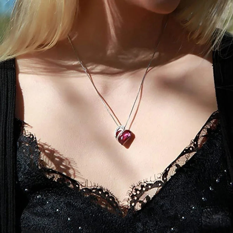 Infinity Love Heart Pendant Necklace – Glass Crystal Birthstone Pendant Necklace Nixie