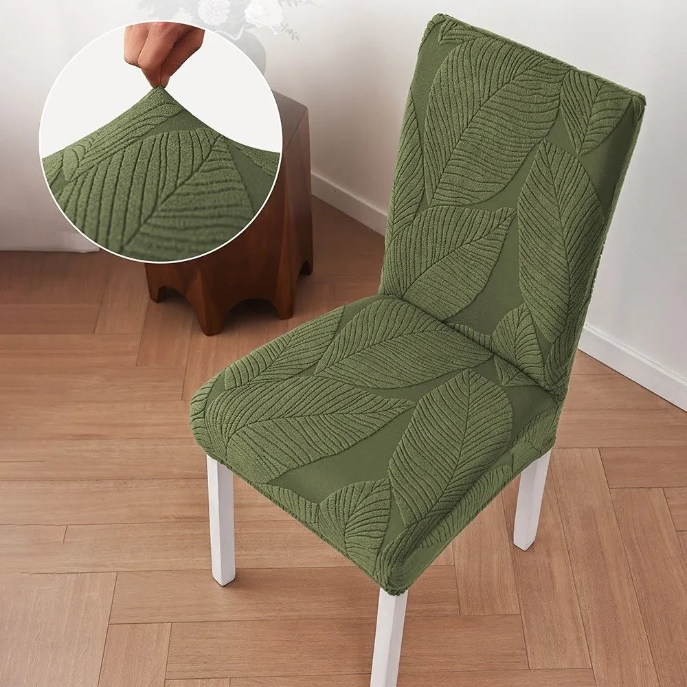 3D Leaf Jacquard Stretch Dining Chair Cover – Stain Resistant