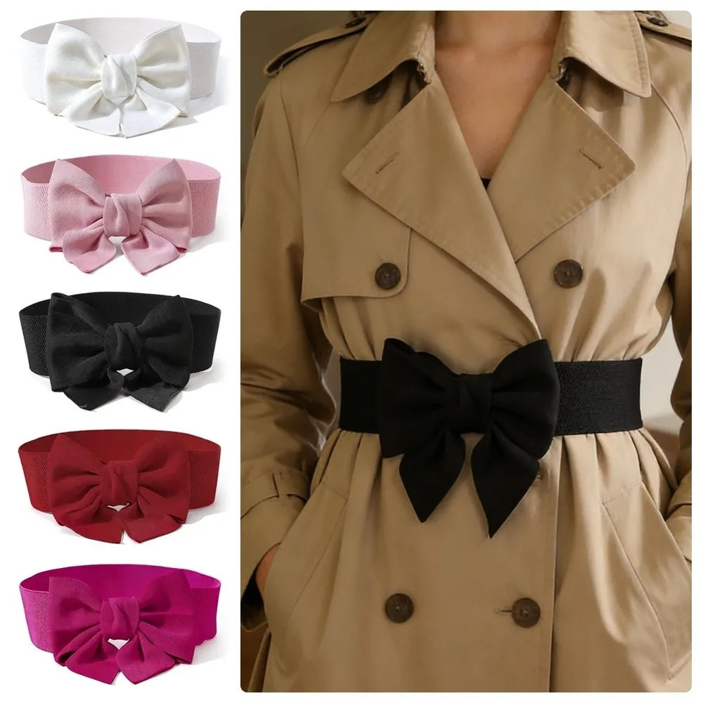 Elegant Bowknot Wide Elastic Waist Belt for Dresses