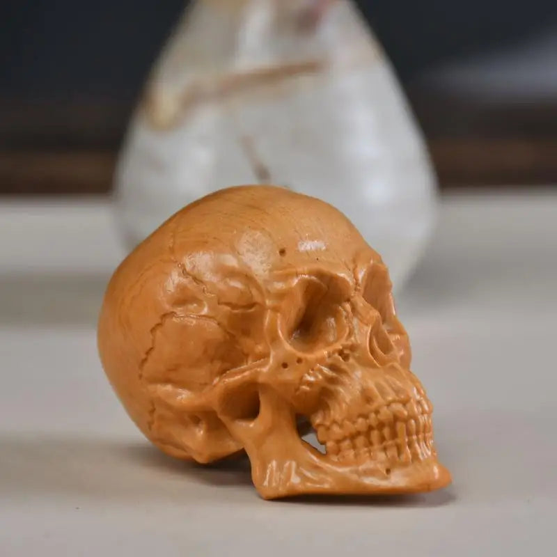 Carved Wood Skull Figurine – Halloween & Home Decor Statue Skull Decor Figurine Nixie