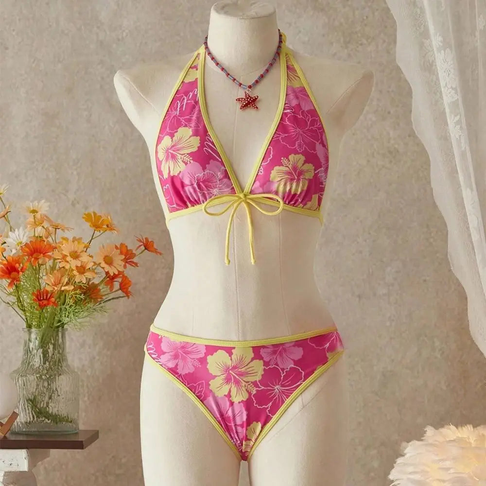 3-Piece Floral Halter Bikini Set – Women's Beachwear Swimsuit