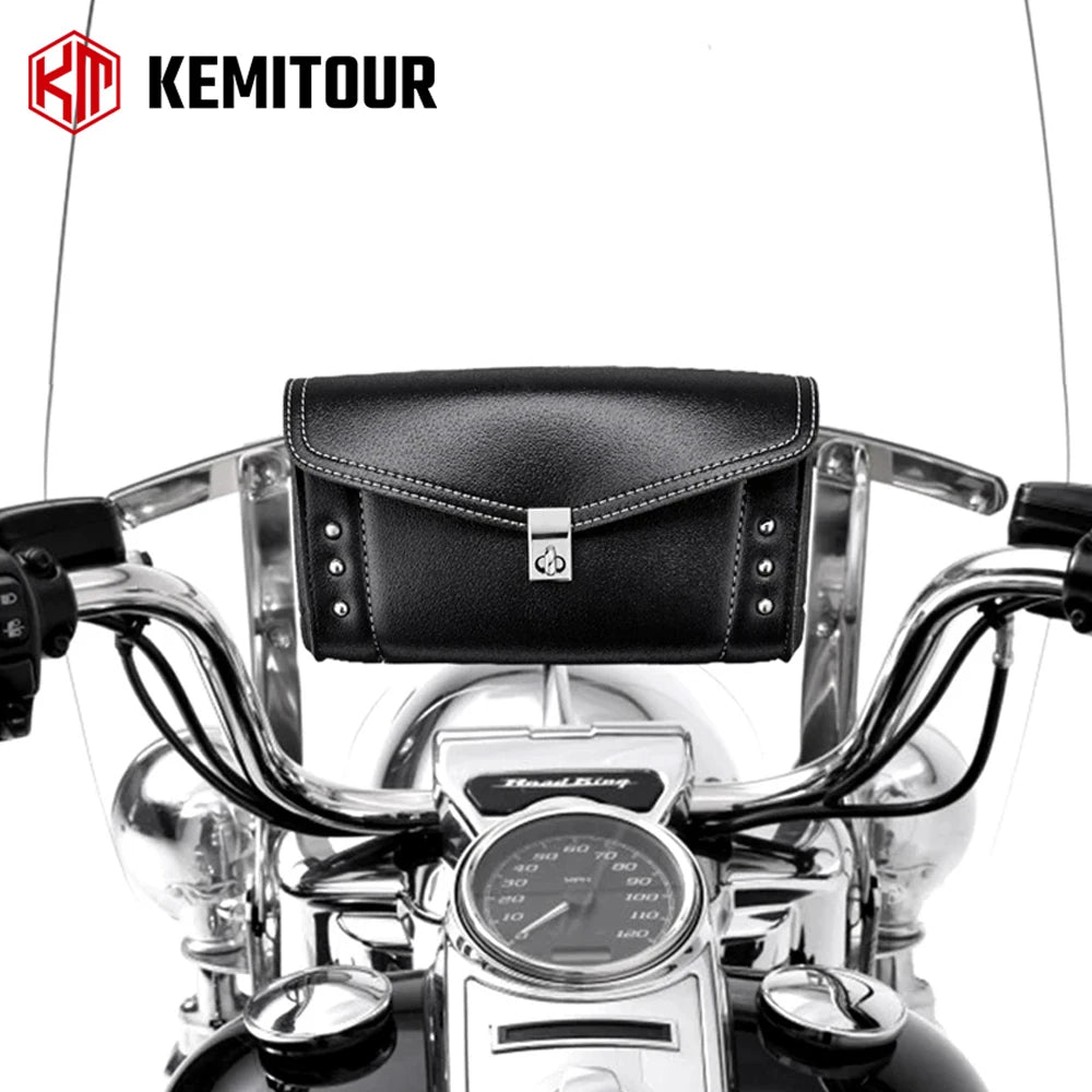 Motorcycle Windshield Bag Studded PU Leather – Road King Fit Motorcycle Windshield Bag Nixie
