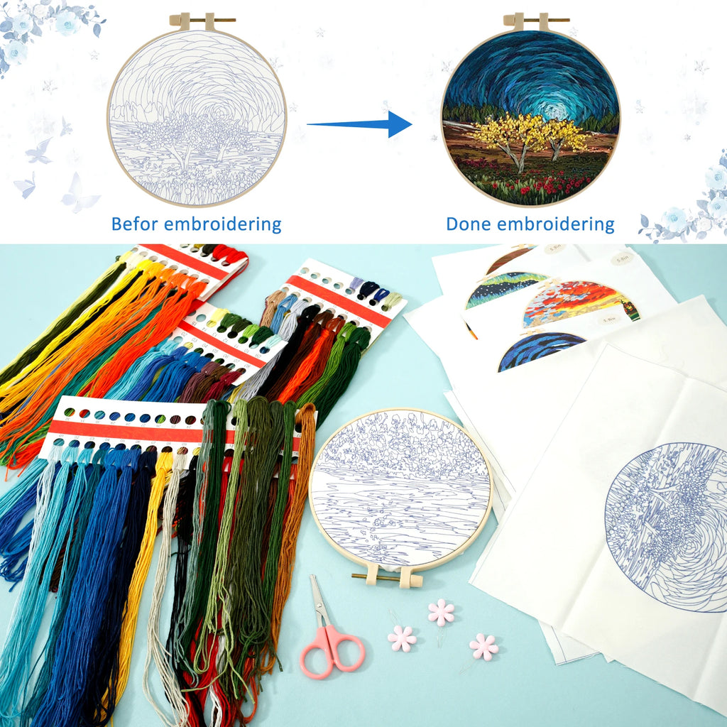 4-Piece Embroidery Starter Kit – Stamped Pattern & Hoop Set Embroidery Starter Kit Nixie