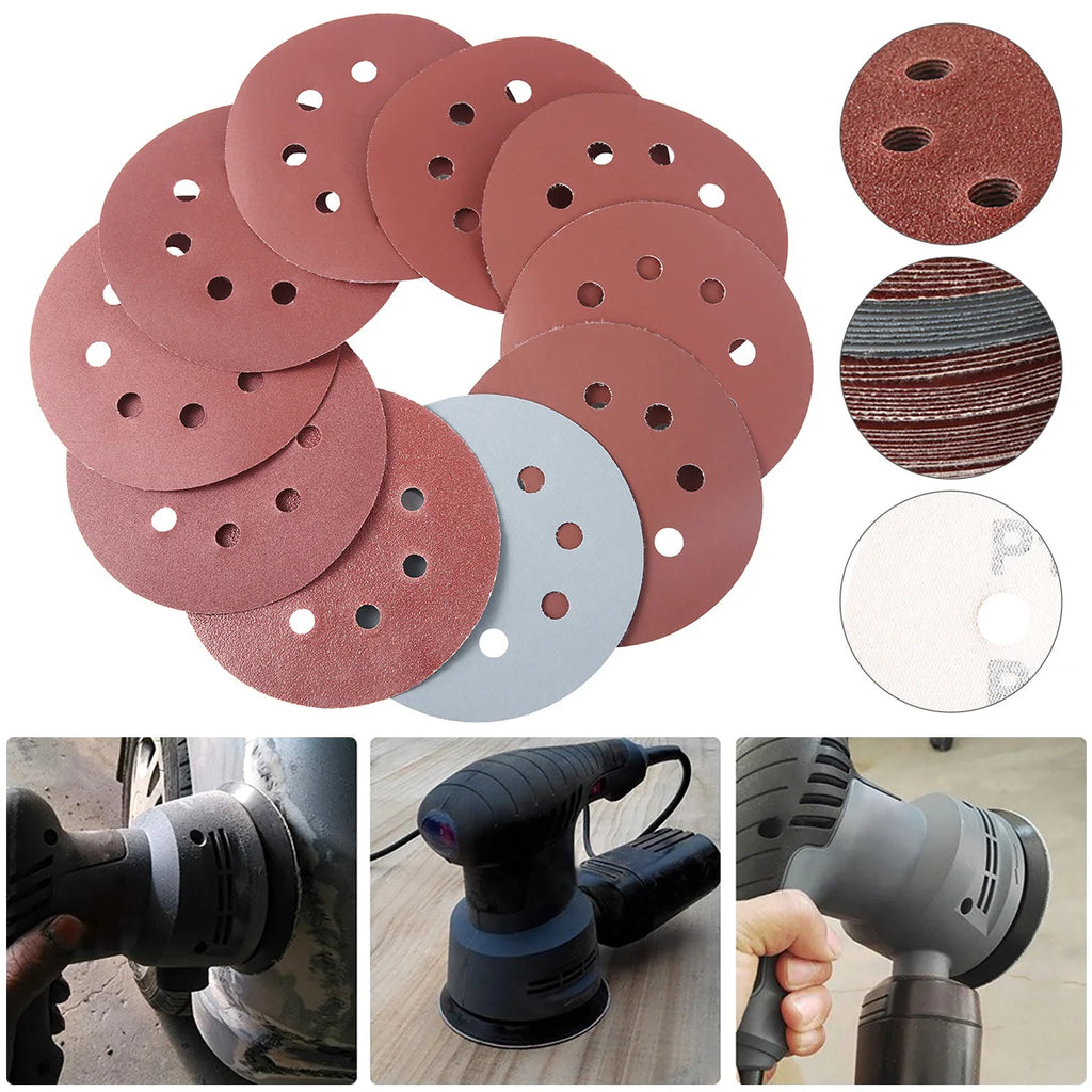 100Pcs 5" Hook & Loop Sanding Discs 80–3000 Grit | 8-Hole Abrasive Sanding Discs Nixie
