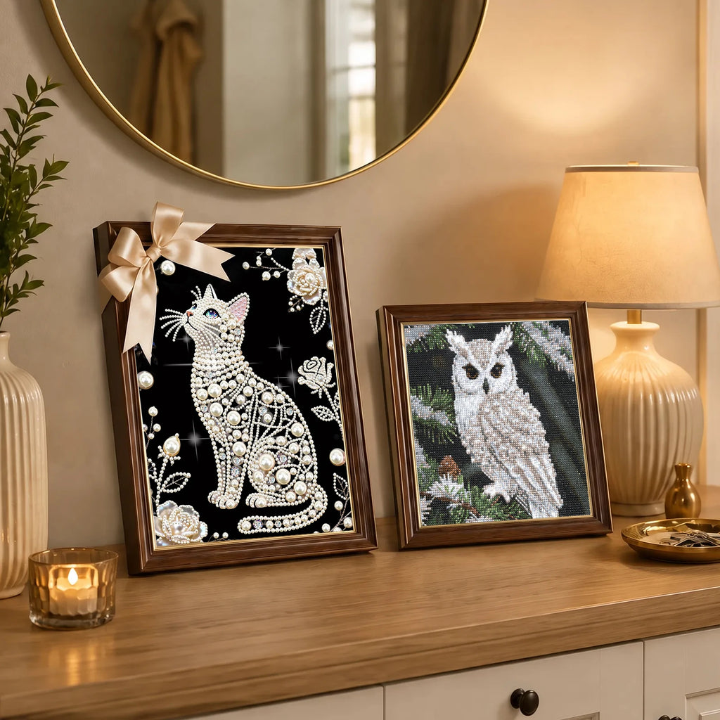 Owl & Cat Faux Pearl Diamond Painting Kit – DIY Wall Art Set Diamond Painting Kit Nixie