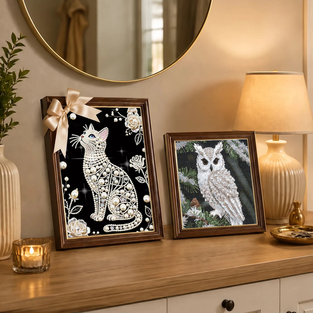 Owl & Cat Faux Pearl Diamond Painting Kit – DIY Wall Art Set Diamond Painting Kit Nixie