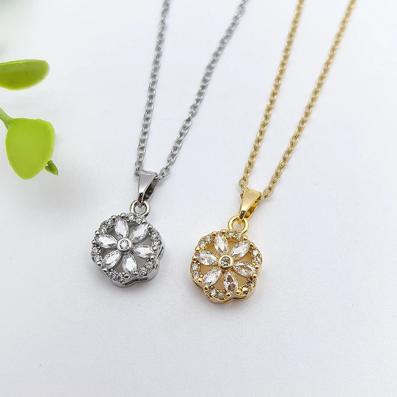 Zircon Flower Pendant Necklace – Gold & Silver Collarbone Chain Pendant Necklace Nixie
