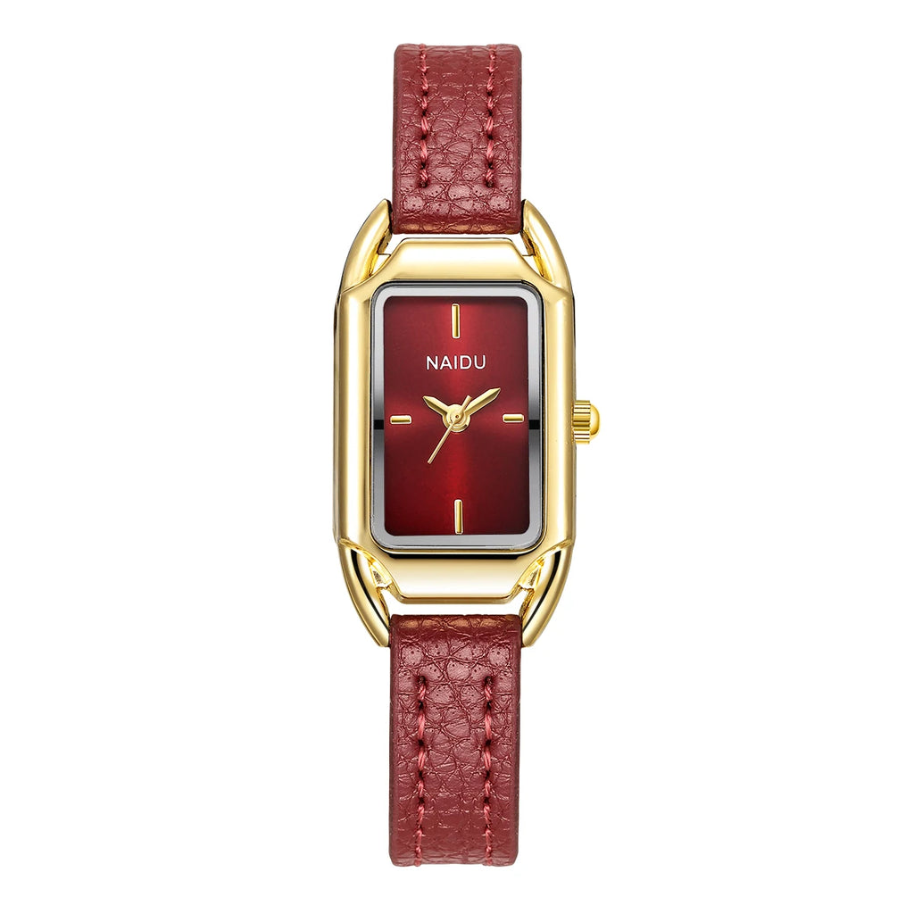 Women's Retro Quartz Watch – Leather Band, Numberless Dial Women's Quartz Watch Nixie Red
