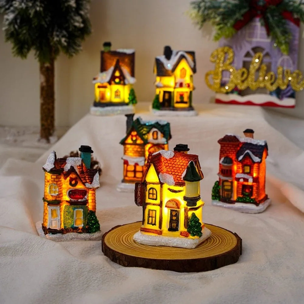 LED Christmas Village Miniature Light House Resin Ornament Christmas Village Ornament Nixie