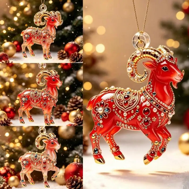 Acrylic Chinese Zodiac Goat Ornament – Red Gold Lunar New Year