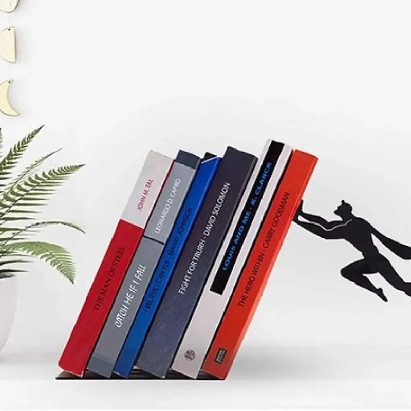 Superhero Bookend Metal Figurine | Desktop Book Organizer Decorative Bookend Nixie