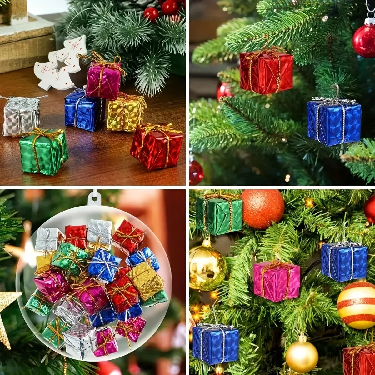 10pcs Mini PVC Square Gift Box Christmas Tree Ornaments