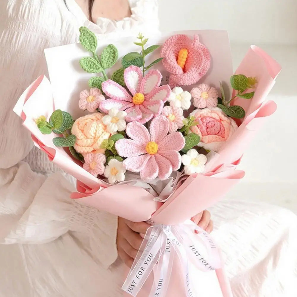 Handmade Crochet Rose Bouquet – Cotton Yarn Artificial Flowers Artificial Flower Bouquet Nixie