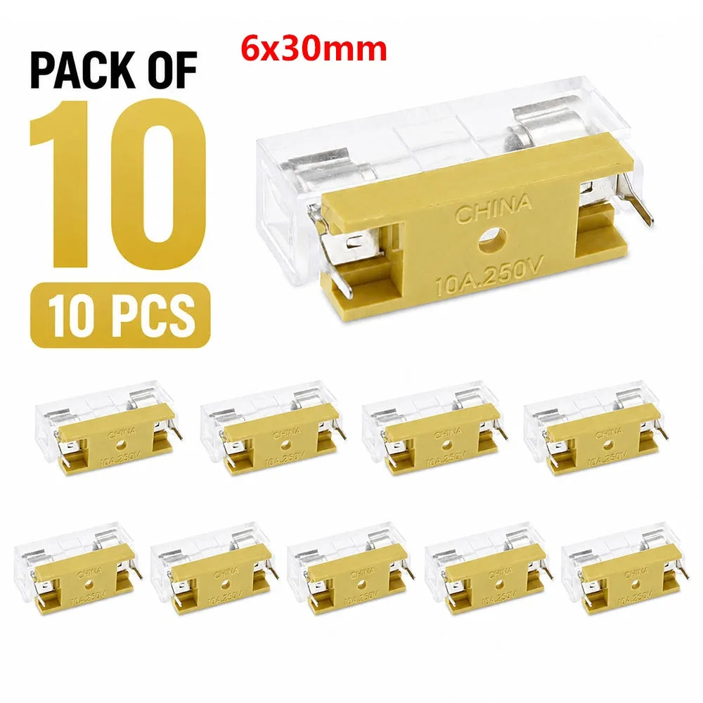 10Pcs Glass Tube Fuse Holder 5x20mm 6x30mm AC250V Panel Mount Fuse Holder Block Nixie 10pcs 6x30mm
