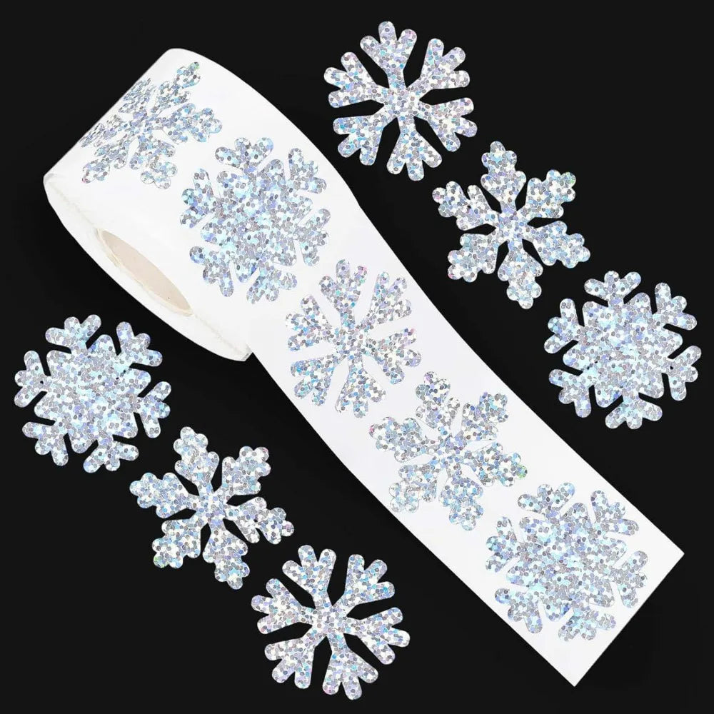 500pcs Laser Snowflake Christmas Stickers – Waterproof Reflective Decorative Stickers Nixie Snowflake 1600*900*700MM