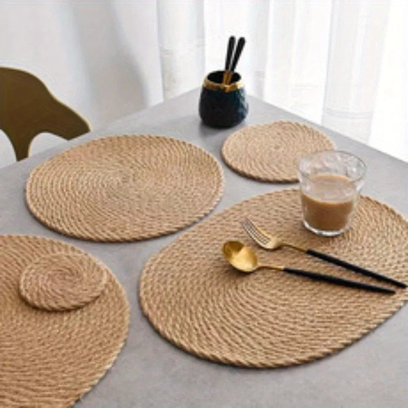 6-Pack Round Natural Woven Linen Placemats – Heat-Resistant Woven Table Placemats Nixie