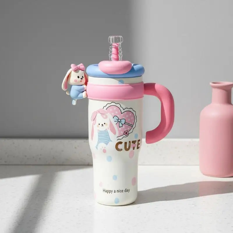 1250ml Cartoon Insulated Tumbler with Straw & Handle Insulated Tumbler Nixie