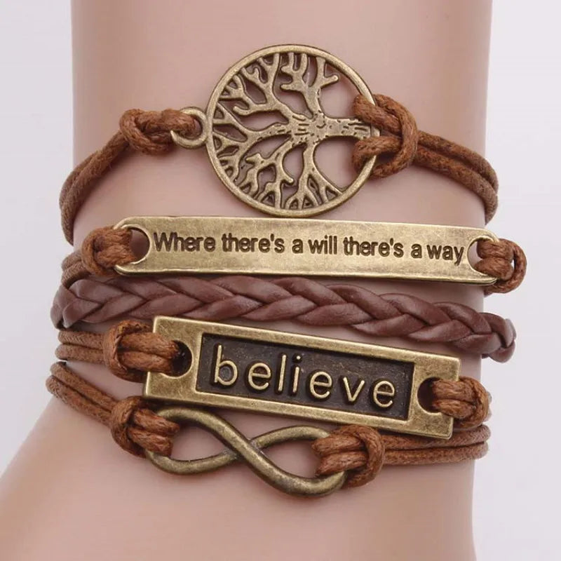Owl Braided Multilayer Charm Leather Bracelet – Vintage Punk