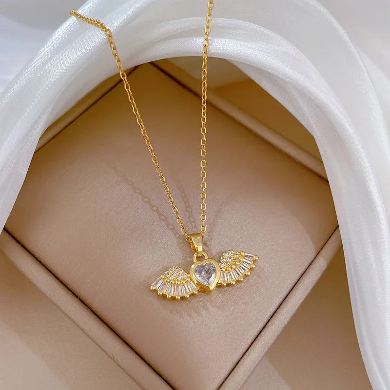Angel Wings Gold Pendant Necklace – Stainless Steel Chain Pendant Necklace Nixie