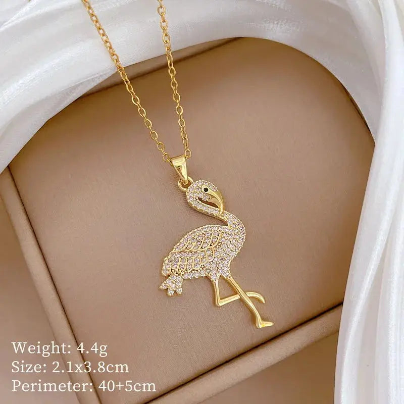 Ostrich Pendant Choker Necklace | Gold Stainless Steel Women Pendant Necklace Nixie XL2606-545