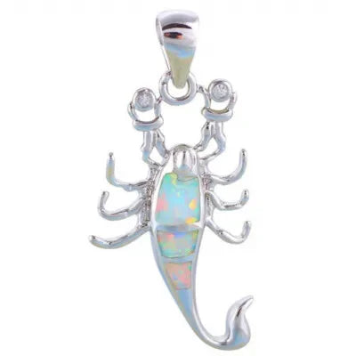 Lucky Scorpion Pink Simulated Opal Pendant Necklace | Silver Pendant Necklace Nixie Steel color