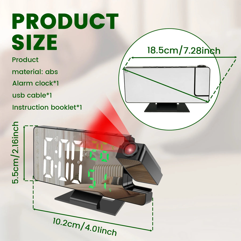 180° Projection Digital Alarm Clock – LED Display & Mirror Projection Alarm Clock Nixie