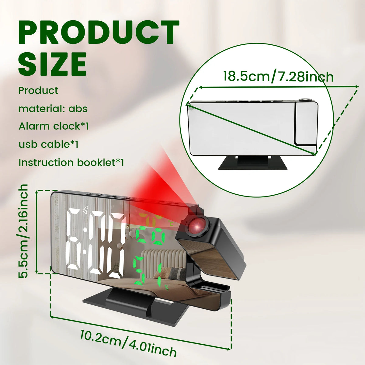 180° Projection Digital Alarm Clock – LED Display & Mirror Projection Alarm Clock Nixie
