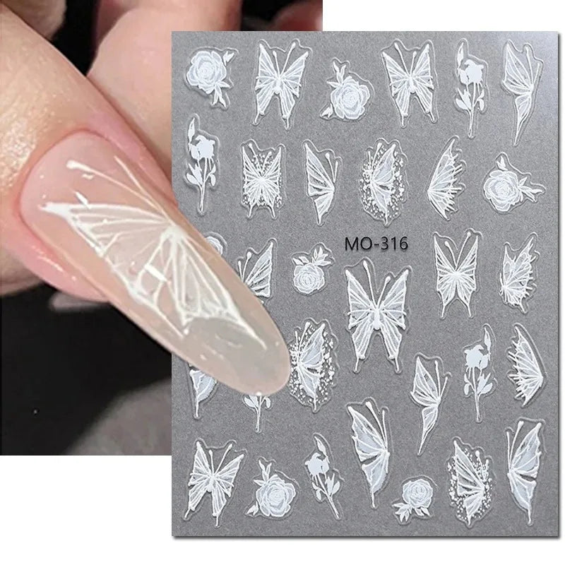 5D Embossed Nail Art Stickers – Butterfly & Rose Decals Nail Art Stickers Nixie