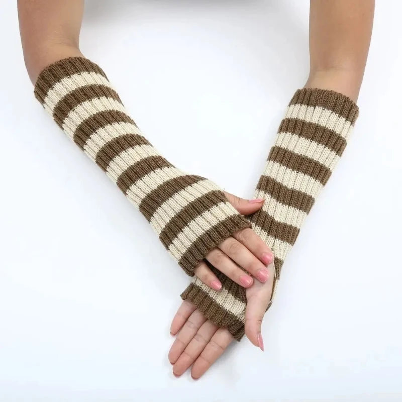 Knitted Punk Stripe Arm Warmers Half Finger Sleeves | Nixie Knitted Arm Warmers Nixie