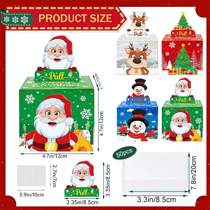Christmas Santa Money Box Cash Gift Surprise Dispenser + 50 Bags Holiday Gift Box Nixie
