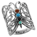Women's Vintage Silver Butterfly Turquoise Art Deco Ring Sz 6–10 Fashion Ring Nixie WHITE 2