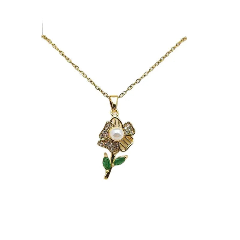 Copper Flower Pendant Necklace – Women's Elegant Collarbone Chain Pendant Necklace Nixie