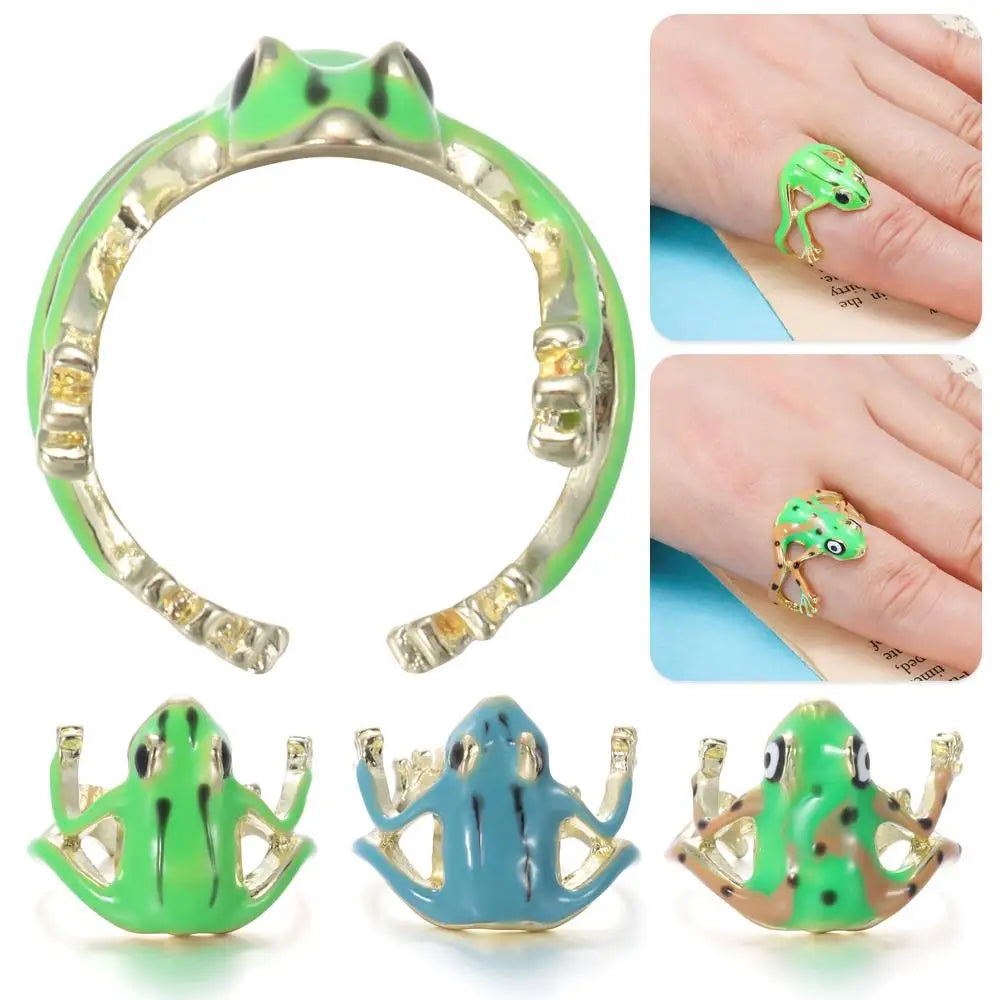 Cute Tree Frog Adjustable Open Ring – Alloy Animal Ring