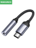 Rocoren USB-C to 3.5mm Audio Adapter – DAC AUX Headphone Cable Audio Adapter Cable Nixie Dark Gray 0.12m