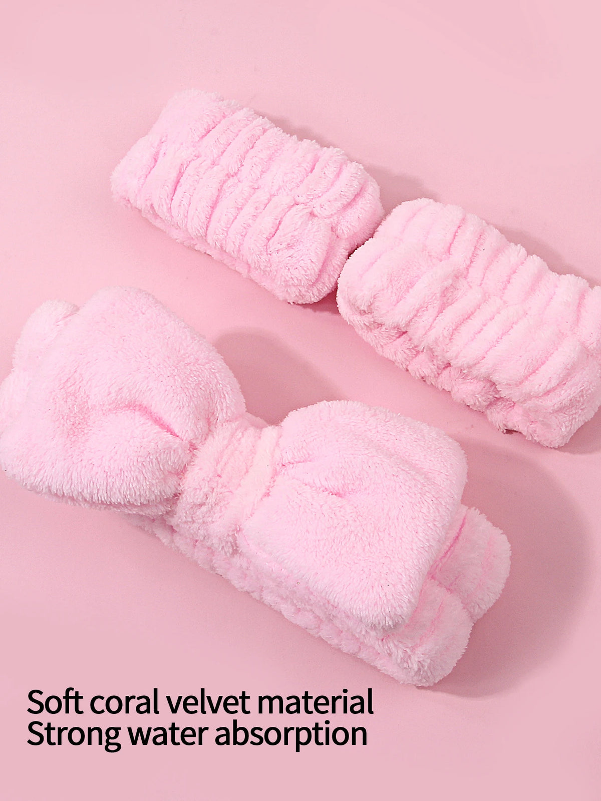 Plush Bow Hair Bands & Wrist Straps Set – Unisex Makeup Headband
