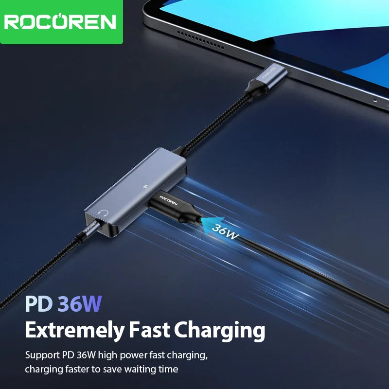 Rocoren USB-C to 3.5mm Audio Adapter with 36W PD Charging USB-C Audio Adapter Nixie