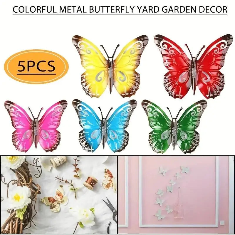 5-Piece Metal Butterfly Wall Decor Hollow Hanging Ornaments Wall Art Decor Nixie
