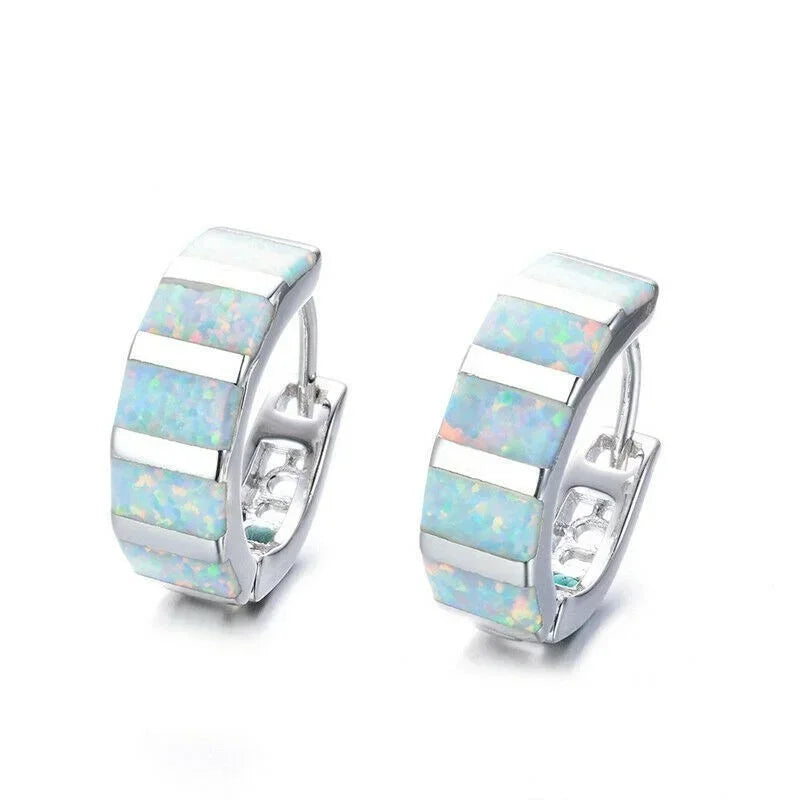 Blue Simulated Opal Hoop Stud Earrings – Trendy Fashion Stud Earrings Nixie
